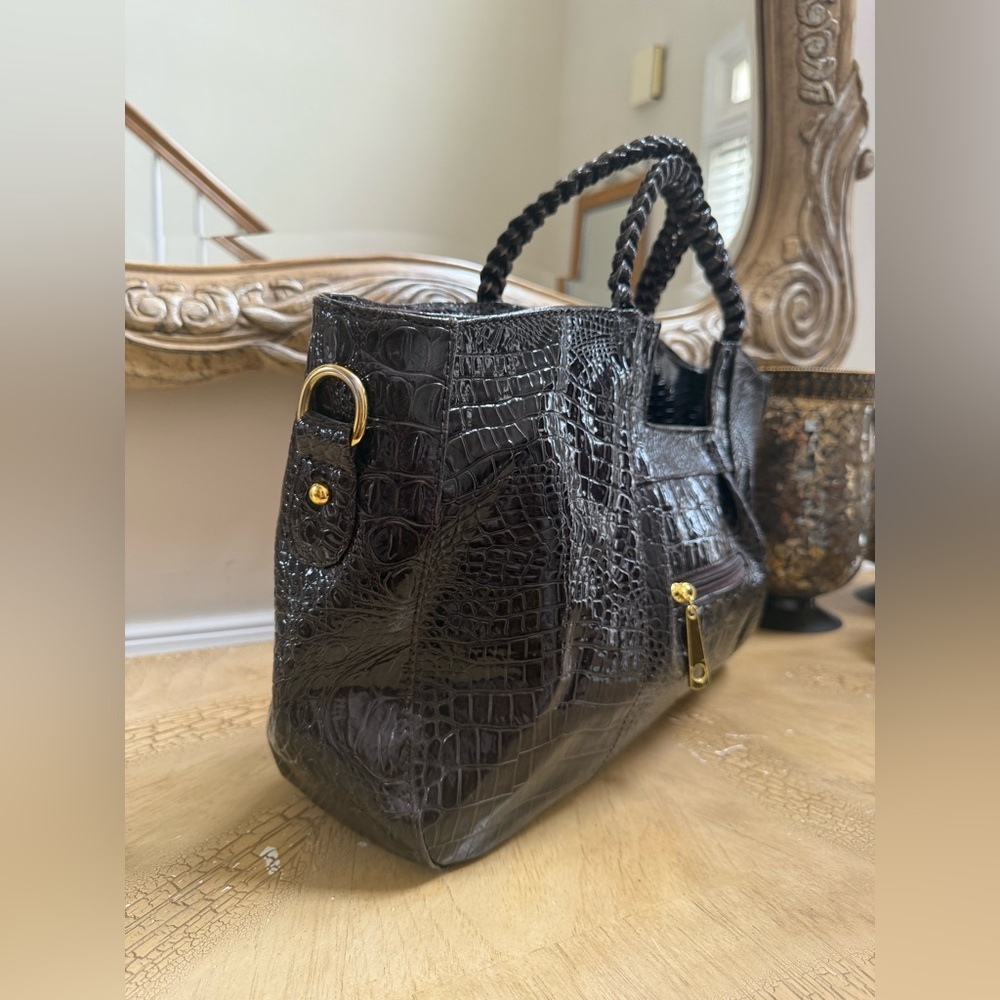Dark Brown Crocodile Embossed Handbag - Picture 4 of 7